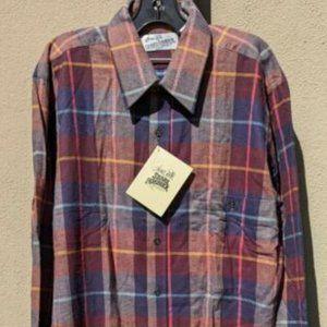NEW NOS Vintage Sears Roebuck Single Needle Plaid Flannel Long Sleeve M Shirt